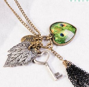 Pendant Necklaces Fashion Jewelry Women's Leaf Peacock Heart Key Tassels Charms Long Chain Necklace