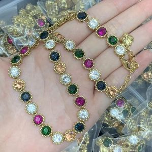 Fashion Colour Designer Micro Inlays Crystal Necklace for Woman Long Chain Necklaces Brass Sweater Chain Jewelry Wedding Birthday Party Gift With Box CGN1 --07