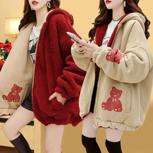 Damen Hoodies positiv und negativ Lamm Woll -Strickjacke Pullover Frauen plus samtig dicker Herbst Winter Koreaner loser Top