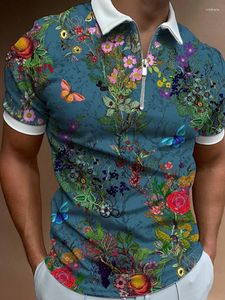 Polos maschile da uomo Shirt Flower Short Short Short di alta qualità Tops di cerniera casual con cerniera oversize da streetwear uomo abbigliamento