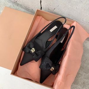 Luxury M New Small Pointed Back Hollow Single Shoes Flash Diamond Bow Knot Cat Heels with High Heels