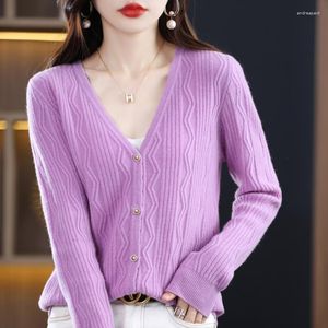 Kvinnors stickor Wool Cardigans Twisted For Women 280G Cardigan Sticked Tops Treeat Korean Fashion Pure 2023 Sale