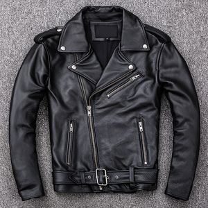 Men's Jackets Spring Classical Motorcycle Oblique Zipper Men Leather Jacket Natural Calf Skin Thick Slim Cowhide Moto Biker Man 230812