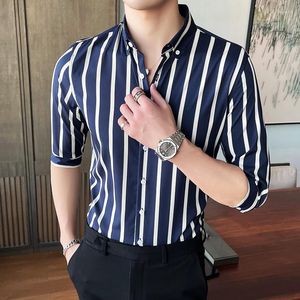 Koszule męskie 2023 Lato pół rękawie rozciągnięte w paski proste Slim Fit Men Chemise Homme Formal Wear plus size 5xl-m