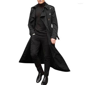 Mäns jackor Mens Trench Coat Slim Full Längd Overcoat Dubbelbröst Långt vindbrytare