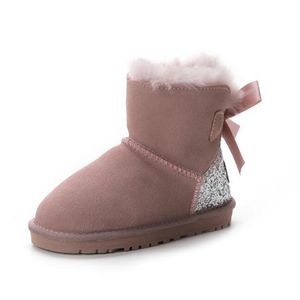 Autumn and winter new fur integrated children's wool snow boots sequined heel girl non-slip cotton boots