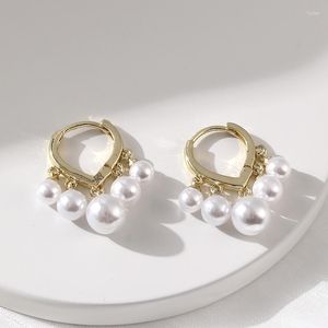 Dangle Earrings 2023 Handmade Hanging Pearl Earring For Womne Gold Color Eardrop Minimalist Tiny Huggies Hoops Wedding Fashion Jewelry