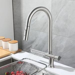 304 Stainless steel Kitchen sink faucet Single Cold water One Hole Pull Down kitchen Tap with two functions spray