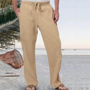 Men's Pants Cotton Linen Trousers Fashion Solid Color Elastic Waist Loose Straight Leg Cropped Summer Casual