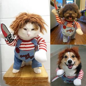 Boneca mortal traje de cachorro engraçado festa cosplay novidade gato roupas de cachorro para halloween natal bonito assustador e assustador traje de animal de estimação