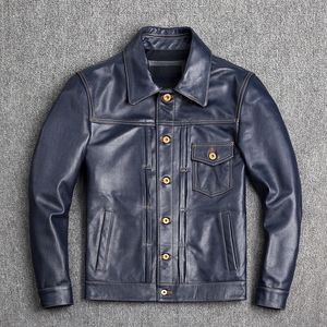 Jackets masculinos Vintage Blue Men Jacket Leather Capel