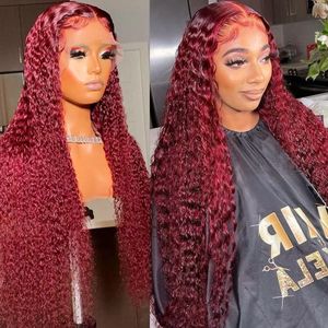 13x6 HD Lace Frontal Wig 30 32 34 99j Burgundy 360 220%density Full Curly Lace Front Human Hair Wigs Red Colored 13x4 Deep Wave Frontal Wig