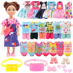 Puppenzubehör Barwa 19 PCs für Chelsea Puppenkleidung Accessoires 4 Set -Kleider 4 Tops und Hosen 4 Badeanzüge 3 Schuhe 2 Gläser für 5,3 Zoll Puppe 230812