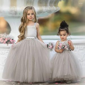 Girl Dresses Tulle Grigio chiaro Principessa Flower Aline Perle Belt Birth Birthday Obeo de Demoiselle Prima Comunione Colorful