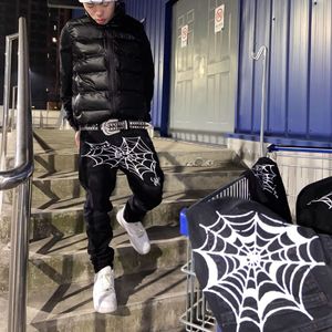 Jeans masculinos Y2K Gothic American Retro Jeans Spider Print Pattern Cowboy Pants Punk Hip-Hop Rock Slim High Street Street Fashion 230812