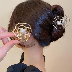 Hair Clips KAITIN Korean Metal Pearl Flower Clip Horsetail Curling For Women Temperament Texture Jewelry Female