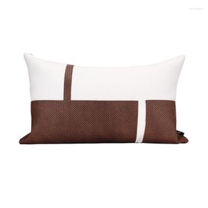 Cuscino leggero divano di lusso cover marrone a maglia decorativa per il soggiorno in cerotto in pelle di cotone s