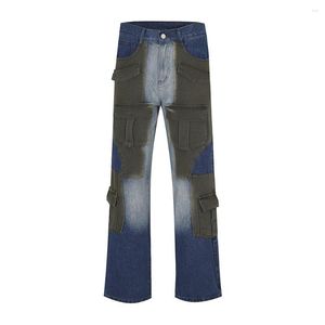 Herr jeans multi-ficks färg match lapptäcke baggy y2k för män harjuku streetwear lösa casual denim byxor överdimensionerade vagnar
