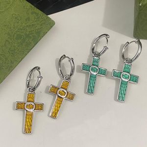 Mai sbiadito placcato argento ciondola stud designer di marca lettera orecchini con sigillo in acciaio geometria croce orecchino cristianesimo gioielli