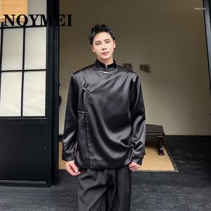 Męskie kurtki noymei chiński stojący szyja metalowa klamra mokrej marynarka czarna jesienna modna moda moda casual męska top wa2476