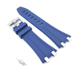 28mm Blue Rubber Band 20mm Silver Steel Tang Buckle Silver Steel Connector Links Fir for AP Royal Oak Offshore 42mm Models