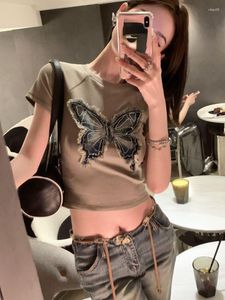 Женские футболки T Sweet INS Butterfly Tee Tee Vintage Harajuku Рубашка для рубашки лето Y2K Эстетические урожай