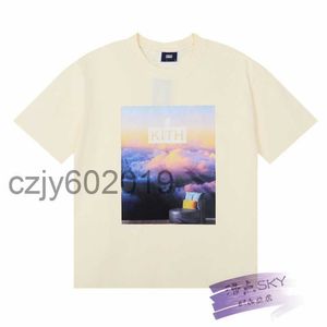 Kith Store Exclusive Sky Cloud Sea Print Loose Casual Men and Women's Short Sleeved T-shirt Summerqxz