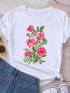 Kvinnors t skjortor härlig blommor trend söt skjorta kläder tee kvinnor t-shirt kort ärm tryck kläder tshirt mode kvinnlig grafik topp