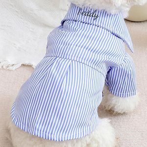 Dog Apparel Personalized Name Pet Short-sleeved Striped Shirt With Bow Tie Custom Spring And Summer Cute Clothes Teddy