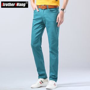 Jeans masculinos Autumn Bright Stretch Fit Trendy Denim Straighleher Troushers Masculino Red Lake Blue Amarelo 230812