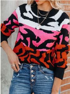 Kadın Sweaters 2023 Kış Sweater Leopar Baskı Hayvan Temel Yuvarlak Boyun Büyük Boyutlu Atlamacı Vintage Sıcak Örme Kadınlar için