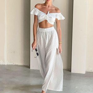 Dwuczęściowe spodnie damskie Summer Sexy Hollow Out Zestawy białych spodni