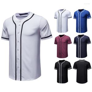Men's Casual Shirts Fashion Mens Button Down Baseball Jersey Hip Hop Streetwear Tee Shirt Homme Short Sleeve Team Uniform T