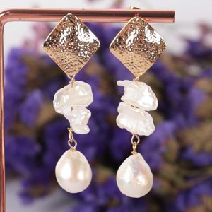 Brincos de bronzeamento de pipas naturais Pipa barroco branco Earring de pérolas 18k Drop Classic Hook Acessórios de festa Jóias Mulheres