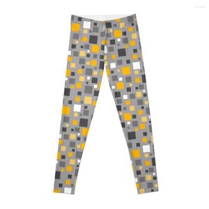 Active Pants Mustard Yellow And Grey Squares Pixel Polka Dot Leggings Yoga Women Clothing