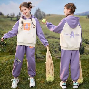 Set di abbigliamento ragazze Autunno primavera Leisure 2 pezzi Hoodiepants Sports Abito da 4-14 anni Tenda per bambini Teenage Ootd Tracksuits Children Abbigliamento 230812