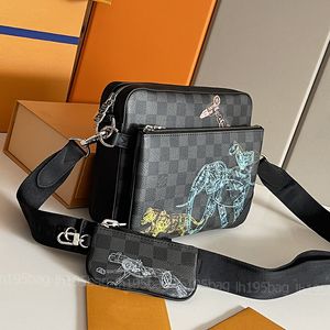 Najwyższej jakości projektant Trio Messenger Torba dla mężczyzn Camera Crossbody Tote Even Evening Worka Patchwork Klasyczny portfel Portfel Zapip Płótno