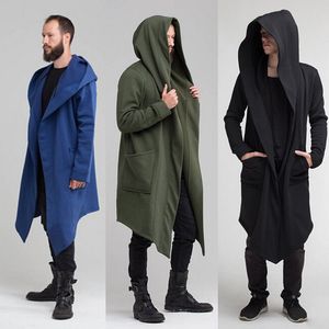 Men's Trench Coats Hirigin Men Winter Casual Hoodie Coat Solid Color Cardigan Cloak Coat Open Front Warm Long Outwear Autumn Winter 230812