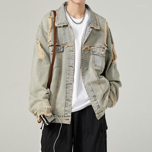 Herrenjacken amerikanische Stil Vintage Männer Denim Jacke Frühling Herbst Lose Wash Jean Mantel Retro Nostalgie Trendlöcher Cowboy Outwear Top männlich