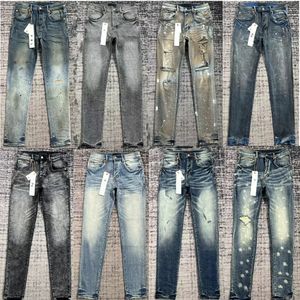 Herren lila Jeans Designer Hosen Jogger Pant Streetwear lässige Jogginghose Ripped Jeans gerade reguläre Reißverschlussfliege Baumwolle Denim Tränen gewaschen