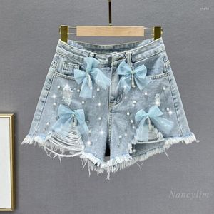 Jeans femininos rasgaram shorts jeans para mulheres 2023 Summer High Slimming Slimmings Rhinestones