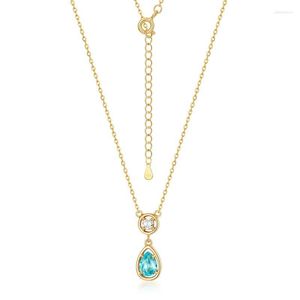 Ketten Kinel 925 Sterling Silver Blue Blue Topaz Tränenanhänger und Halsketten für Frauen Original -Zertifizierung Luxus trendy Schmuck