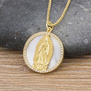 Chains AIBEF Charm Dainty Virgin Mary Shell Necklace Religious Jewelry Gift For Women Micro Pave Zircon Copper Choker