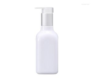 Förvaringsflaskor 100 st 200 ml vit fyrkantig aluminium kosmetisk lotion pump plastflaska tom containrar schampo med silver