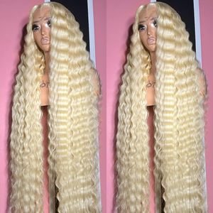 13x6 613 Mel Blonde Water HD Curly HD Transparente 220%Densidade Lace Frontal Wig Remy Brasy Remy 13x4 Loose Wave Deep Front Human Human Wig