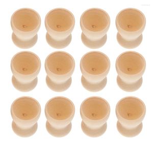 Geschirrsets 12 PCs Holz Ei Esstisch Dekor Kinder DIY Cup Spielzeughalter Blank