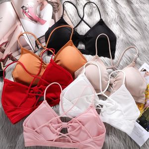Camisoles & Tanks Beauty Back Yoga Bra Women Padded Sports Removable Workout Wireless Fitness Elastic Thin Shoulder Strap Crop Top