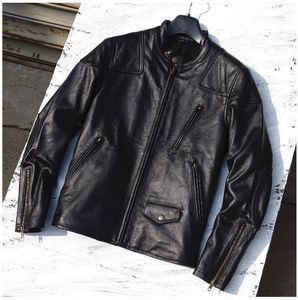 Herrjackor Outlet Black Men Natural Leather Jacket Classic Cool Cowhide Coatslim Short Motor Biker Tyg 230812