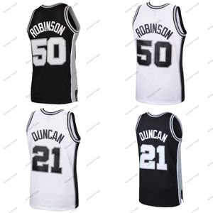 Retro män basket tröja 50 David Robinson 21 Tim Duncan White Black Herr Kids Youth Jerseys Stitched Throwback