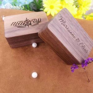 Schmuckbeutel Holz Custom Hochzeit Valentinstag Walnuss Vorschlag Verlobungsringhalter Box Verpackung Ohrring Aufbewahrungsboxen Hülle